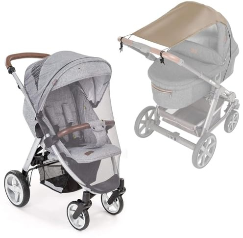 Zamboo Sommer Schutz Set für Kinderwagen & Buggy | Sonnensegel UV-Schutz 50+ & Insektenschutz Mückennetz | Universal - Beige