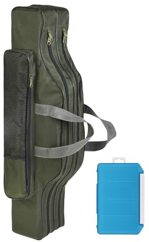 Relaxyee Angeltasche Rutentasche mit Angelbox, 80 cm/100 cm/130 cm/150 cm Tragbare Angeltaschen, 3 Schichten mit Schultergurt, faltbar, wasserabweisend für Outdoor-Angelruten