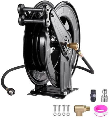 Avvolgitubo retrattile per idropulitrice ad alta pressione, doppio braccio, retrattile automatico per acqua/aria/olio, 4000 psi, in acciaio robusto, professionale
