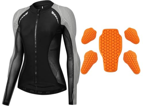 Chaqueta Moto Mujer de Malla con Protecciones CE Desmontables, Cazadora Verano Transpirable Slim Fit Cuero PU Equipo de Protección Motociclista Calle Exterior Deporte Ciclismo,Grey-M