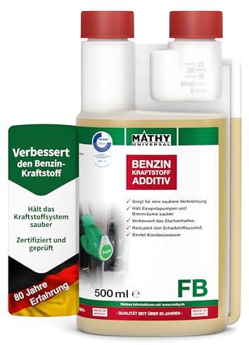 MATHY-FB Benzin-Pflege-Kraftstoffadditiv, 500 ml, Additiv Systemreiniger | Hochkonzentriertes Benzinadditiv & Kraftstoffstabilisator, Stetige Reinigung für Benzinmotor, Reiniger bei jeder Tankfüllung