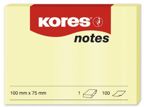 Kores - Gelbe Haftnotizen, Selbstklebender Notizblock, 100 x 75 mm, Packung mit 12 Blöcken à 100 Blatt, Mittel