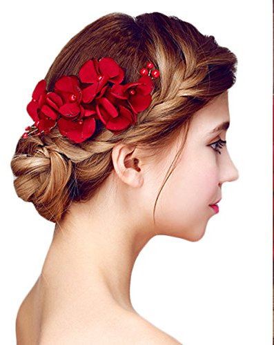 Miya® 1Stück MEGA Glamour Braut Kamm Haarkamm Steckkamm mit wunderschöner Blumen Blüte, verschönert mit Perle und Kristallen, Braut Schmuck Hochzeit Jugendweihe Haarschmuck, Form YY06