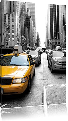 Pixxprint Gelbes Taxi in New York B&W, Größe: 60x40cm, Leinwandbild, fertig gespannt, Wandbild, Dekoration, Kunstdruck, kein Poster