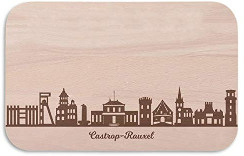 Planche à petit-déjeuner Castrop-Rauxel avec gravure Skyline – Planche à pain & cadeau pour les amoureux de la ville et les fans de la ville – Idéal également comme souvenir