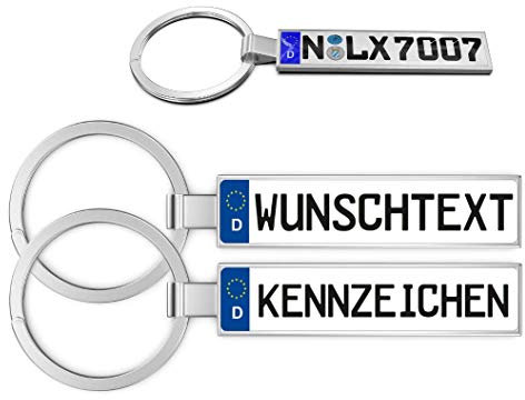 Schlüsselanhänger in Premiumqualität individuell personalisiert KFZ Autokennzeichen Nummernschild Autoschild Wunschkennzeichen Wunschtext Auto. Passt für Audi BMW Mercedes VW OPEL SKODA MAZDA Ford