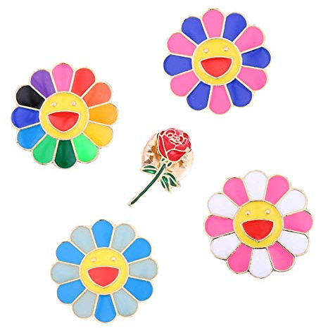 Belons 5 Pcs Bunte Lächelnde Sonnenblumen Rose Brosche Emaille Legierung Anstecknadel Lapel Pin Sicherheitsnadel für Damen Mädchen
