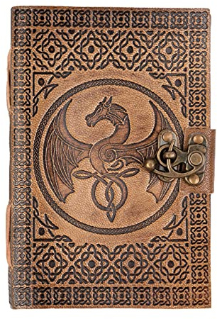 DreamKeeper Leather Journal – vintage keltisk dagbok med lås för män och kvinnor – präglad anteckningsbok i äkta läder – A6 handgjord lyxig bokdagbok för anteckningar, skisser, resor, minnen