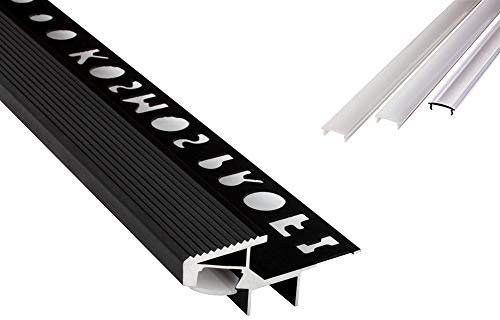 T-40 20° LED Alu Fliesenprofil Treppenprofil Stufen 12mm schwarz 2m klar