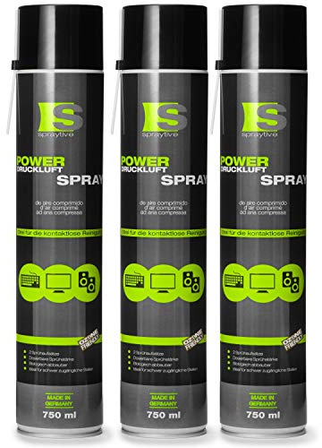 Spraytive 3 x 750 ml spray limpiador de aire comprimido con 100 mm de extensión de pulverización - Juego de limpieza para el teclado, ordenador, cámara - Air Duster