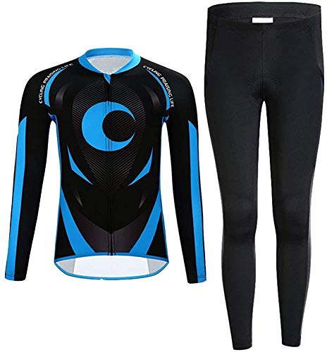 Kinder Fahrradbekleidung Skinsuits Radtrikot Fahrrad Trikot Jungen Mädchen Radtrikot Set (Fahrrad Trikot Langarm + Hose Radsport-Anzüge mit Sitzpolster)