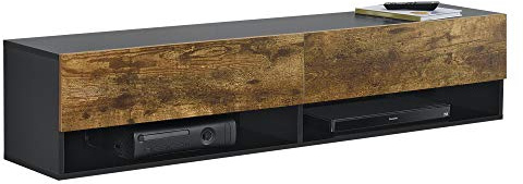 [en.casa] Mobile Porta TV da Parete Nero/Effetto Rovere Scuro 140x31x30 cm