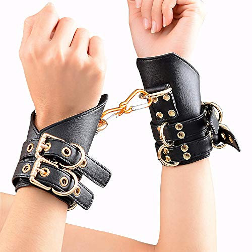 ALMYMM Handschellen Sex für Bondage, Fesseln Sexspielzeug für Paare Extrem sex,SM Fetisch Bondageset Fessel Set Für Fesseln,Schwarz Leder