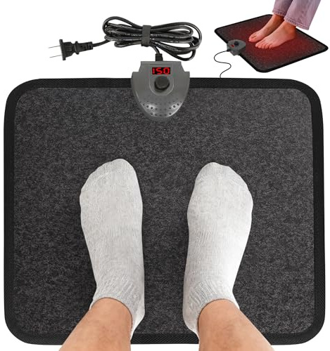 Hodeamy Heated Floor Mat Under Desk for Foot Warmer - Wider 110V Adjustable Temperature Electric Space Heaters Heating Pad - Carbon Crystal & Energy Saving Feet Warmers for Office,Home (Black Gray)