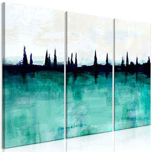 decomonkey Akustikbild Premium Abstrakt 120x80 cm 3 Teilig Kunst Akustikpaneele Akustikdämmung Schallschlucker Schallabsorber Schalldämmung Akustikplatten Baum wie gemalt Landschaft Türkis Wald