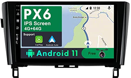 JOYX PX6 Android 11 bilradio passar Nissan X-Trail Qashqai j11 Rouge (2014–2018) – [4G64G] – kamera gratis – 10,1 tum 2 Din – stöder DAB SWC Android bil 4G WiFi BT Carplay 4K-video HDMI