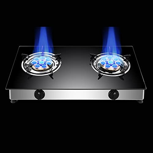 IBOWZ Plaque de Cuisson Gaz Table de Cuisson à gaz Cuisinière à gaz de Paillasse en Verre avec louche Noire de 71 cm,Cuisinière intérieure Portable GPL/GN,Brûleur GPL/GN de Camping en Plein air au
