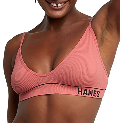 Hanes Originals Damen Bralette ohne Bügel ohne Bügel, Rosa Begonie, L