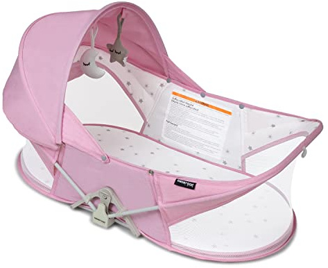beberoad Baby Reisebett Stubenwagen Leicht Portable Reisebettzelt, Pink | Atmungsaktives Netz, Mit Moskitohaube, Matratze und Tasche