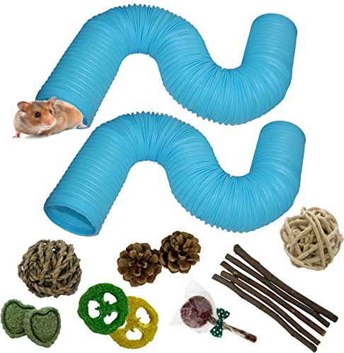 MUYG Plastic Hamster Tunnels,Small Animal Tubes,Foldable Exercising Training Ferrets Fun Tunnel Hamsters Hideout Tube 15 Pcs Pet Chew Toys for Guinea Pigs Chinchillas Rats Gerbils (Blue)