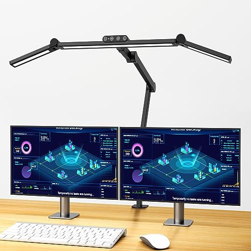 YOUKOYI Schreibtischlampe LED Dimmbar, 24W Schreibtischlampe Klemmbar 5 Farbtemperatur 5 Helligkeitsstufen Schwenkarm Architektenlamp, Augenschutz Monitor Lampe für Arbeit, Studium, Zuhause, Büro