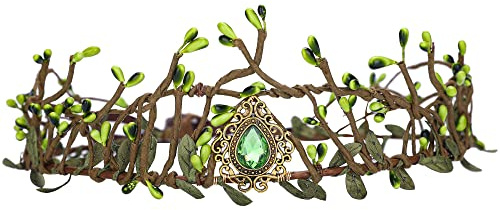 MOSTORY Elfenkrone Handgefertigte Haarschmuck für Renaissance Kostüm, Grüne Wald Kopfschmuck Blätter Haarreif für Fee Cosplay Karneval Abschlussbälle