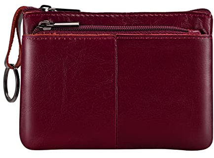 Lidwot Kartenetui, Schlüsseletui und Münzgeldbörse aus Leder mit Schlüsselring, Mini-Geldbörse für Männer und Frauen.Echtes Ledermaterial, Weinrot.