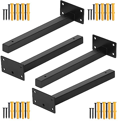 HSEAMALL 4 Stück Regalhalterung Schwarz Regalträger Wandregal Halterung Regalwinkel Schwerlast Schwimmende Regalwinkel Metall-Regalhalterung 20mm Dick, Tragkraft: 40-60Kg (25cm Long)