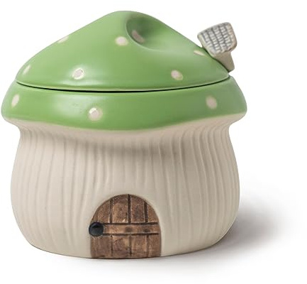 RESVUGA Ceramic Sugar Bowl with Lid and Spoon, Cute Mushroom House Design. Porcelain Seasoning Storage Jar, 320 ml. (Green)