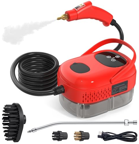 Irishom 2500W Steam Cleaner, High Pressure High Temperature Steam Cleaning Machine, 1000ml, 3 Bar with 3 Brush Heads (Red)