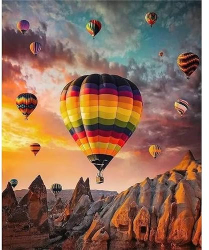 Yeecer Heißluftballon-Szenerie Malen nach Zahlen Erwachsene ohne Rahmen Malen Nach Zahlen Kits DIY Ölgemälde Leinwand Gemälde Set mit Pinsels und Farbe Acryl Malerei Geschenk für Home Deko,40x50cm