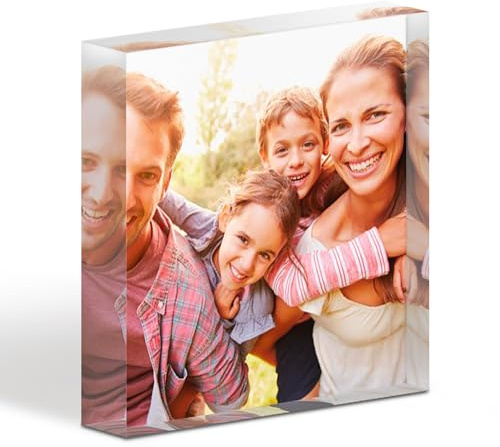 TULLUN Personalisierte Individuelle Kristall Klar Acrylblock Plakette Mit Ihrem Foto Bild Logo Und Text 3D Effekt | 10 x 10 cm | - Ihr Design Hinzufügen