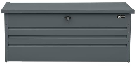 AXI Miles Coffre De Jardin En Métal - 600L, Anthracite 165 X 70 X 62 Cm - Coffre De Rangement Extérieur Avec Fond Et Serrure - Meuble Exterieur Rangement Outils De Jardinage, Coussins