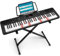 LEKATO Tastiera Piano 61 Tasti con Supporto, Pianoforte Digitale con Supporto, Tastiera Elettronica per Principianti, Tasti Illuminati, Display LED, Modalità di Apprendimento, Leggio, Nero