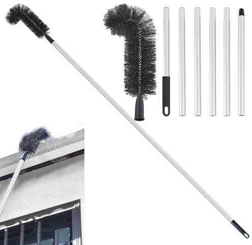 Rain Gutter Cleanser - Gutter Scrubber, Expandable Gutter Cleaner | Broom Implement Gutter with Aluminum Shank, Curved Style Gutter Cleaning Tool for Dust, , Leaves