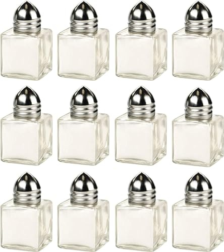GYJZZW Mini saliera e pepiera in vetro, set da 12 pezzi, contenitori in vetro da cucina, contenitori per conserve e spezie, 14,2 g ciascuno, trasparente (12 pezzi)