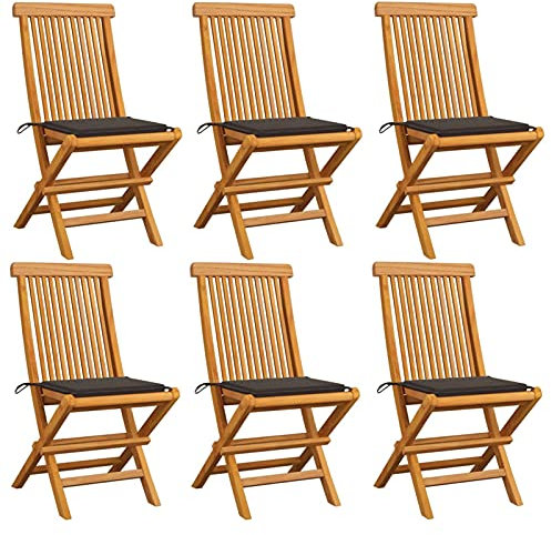 Homgoday Gartenstühle mit Taupe Kissen 6 STK. Massivholz Teak Balkonstuhl Gartenstuhl Terrassenstuhl Gartensessel Balkonstühle Stühle für Balkon Terasse