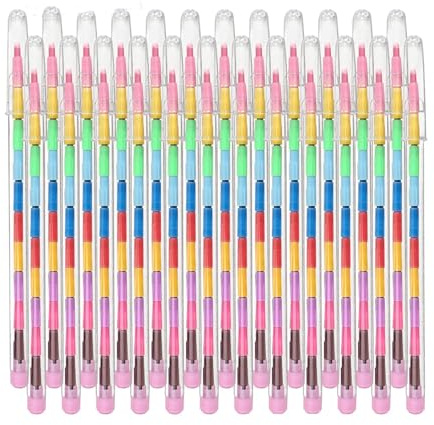 Stapelbare Buntstifte,24 PCS Wachsmalstifte Buntstifte für Kinder Buntstifte Färbung Regenbogen Baustein Set Junge & Mädchen Steckbare Malstifte für Geburtstag Gefälligkeiten Party Geschenke