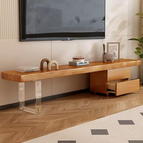JIAOCKJIAO Meubles TV, Console-multimédia, Banc TV de Rangement, Centre de Divertissement, Table TV Moderne avec 2 Tiroirs, Plateau de Table Spacieux, for Salon, Chambre(Acrylic Leg,47''/120cm)