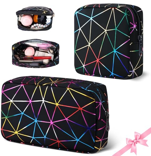 Desing Wish 2 Stück Mini Kosmetiktasche Damen Mädchen Klein Kulturtasche Kulturbeutel Schminktasche Reise Herren Kosmetikbeutel Cosmetic Make Up Bag Toiletry Schmink Tasche Zubehör mit Reißverschluss