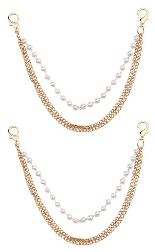 Shoe Accessories Decoration Charms Chains Pearl Shoe Charms Pearl Bag Chains for Handbags Charm Shoelaces Chains 2 Pcs Shoes Charm Accessories Three Layer Shoe Chain for Boots Heel Chain