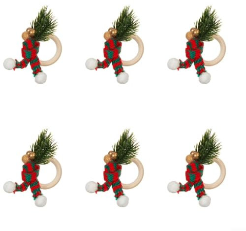 Weihnachtsserviettenringe Set mit 6 Holz-Serviettenringen für Weihnachten, Esstisch, Hochzeitsempfänge, Thanksgiving und Küche zu Hause (E)