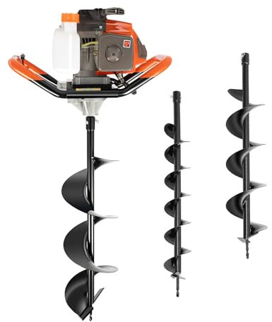 71CC 2Stroke Petrol Earth Auger Fence Post Hole Borer Ground Hole Borrer Digger 2.3KW Petrol Spiral Digger, 3 Drill Bits Diameter (100,150,200mm), 1L Fuel Tank, Safety Gear, Tool Kit