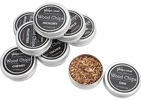 equlup 8 Copeaux de Bois Différents pour Fumer Whisky, Kit de Fumage de Cocktails et Copeaux de Fumage Bois de Pommier, Pécan, Chêne, Ccerisier, Pêcher, Poirier, Pécan et Copeaux de Bois Naturels