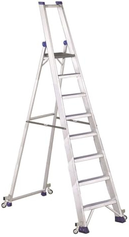 Svelt Scala Professionale in Alluminio con 4 Ruote Autobloccanti – Piattaforma Rinforzata, Parapetto di Sicurezza e Gradini Antisdrucciolo per Uso Intensivo (8 Gradini)