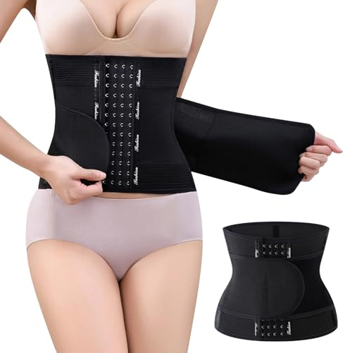 Runmeihe Waist Trainer Damen, Verstellbarer Taillen und Rücken Taillentrainer, Bauchkontrolle Bauchweggürtel Taillenformer (Black, XL)
