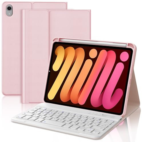 WAVATA Clavier pour iPad Mini 7 8.3'' 2024 (A17Pro), Étui Clavier pour iPad Mini 6 2021 Magnétique Amovible Bluetooth Français AZERTY Layout, Rose