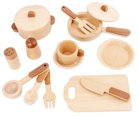 ERINGOGO Kinderküche Aus Holz Kochgeschirr Und Besteck Für Rollenspiele Kinderküchenspielzeug Für Jungen Und Mädchen Ab Jahren Realistische Küchenutensilien Aus Buchenholz
