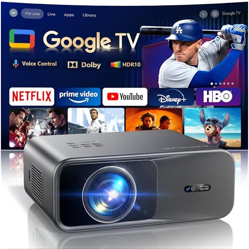 Vidéoprojecteur 4K【Google TV/Dolby】 35000 Lumens Netflix/Disney+ Projecteur 4K Portable Auto Focus/Keystone, Contrôle Vocal, HDR10, Projecteur WiFi6 Bluetooth FHD 1080P Rétroprojecteur Home Cinéma