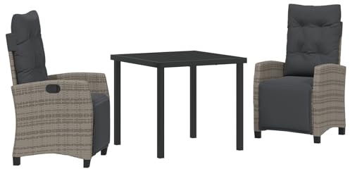 vidaXL Gartenliegestühle mit Kissen in Grau aus PE-Rattan, verstellbare Rückenlehne, Möbelset, 2-Sitzer, Essstuhl für die Terrasse, mit Armlehnen, modernes Design für entspannte Sommerabende.
